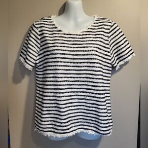 Saks Fifth Avenue Blue and White Striped Short Sleeve Top, Size Small